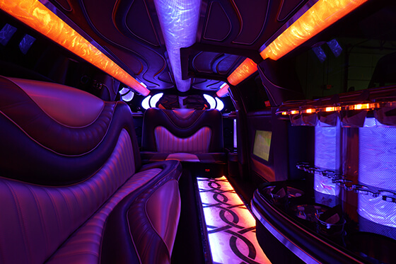 Inside a limo with leather seats