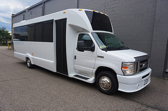 White party bus exterior